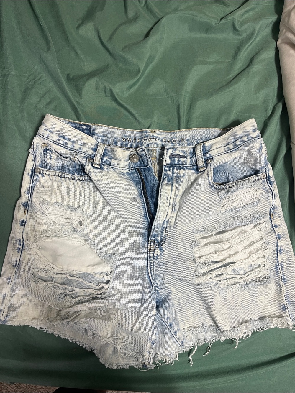American Eagle Outfitters Bleached Light Blue Distressed Denim Shorts